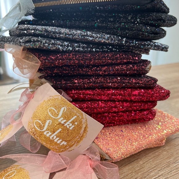 Handcrafted! 🤩Gorgeous Steel Silver Glitter Makeup Bag or Evening Clutch - Picture 4 of 12